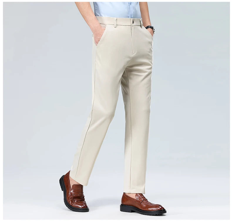 29-42 Men's Summer Thin Fashion Business Casual Suit Pants Long Pants Men's Elastic Straight Sleeve Formal Pants Plus Size
