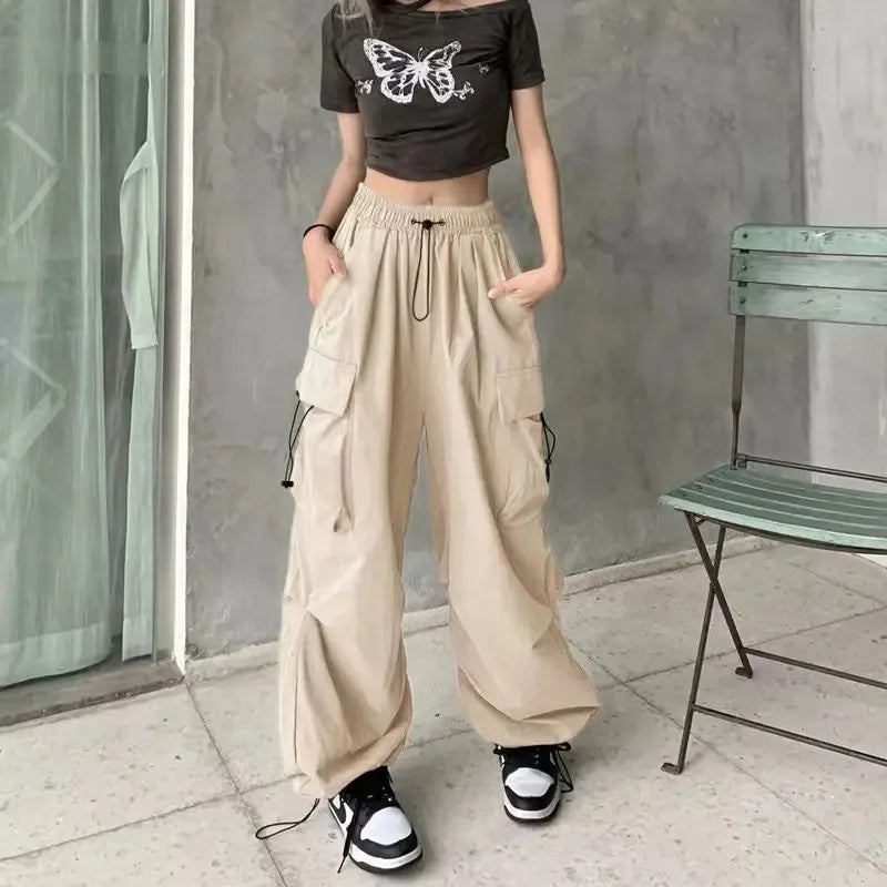 American retro tooling slacks female drape straight beam foot trousers summertime joker loose ins wide-legged pants