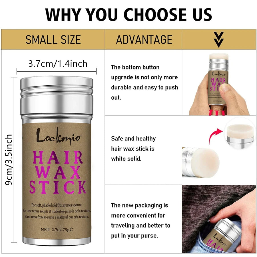 LOCKMIO Women Hair Wax Stick for Wigs Anti-frizz Flyaways Control Styling Wax Long-lasting Smooth Broken Back Hair Pomade Cream