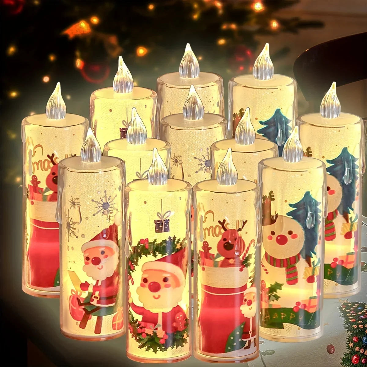 1-5PCS Flameless LED Christmas Electronic Candle Realistic Dripping Tears Santa Claus Snowman Ornaments Holiday Decorative