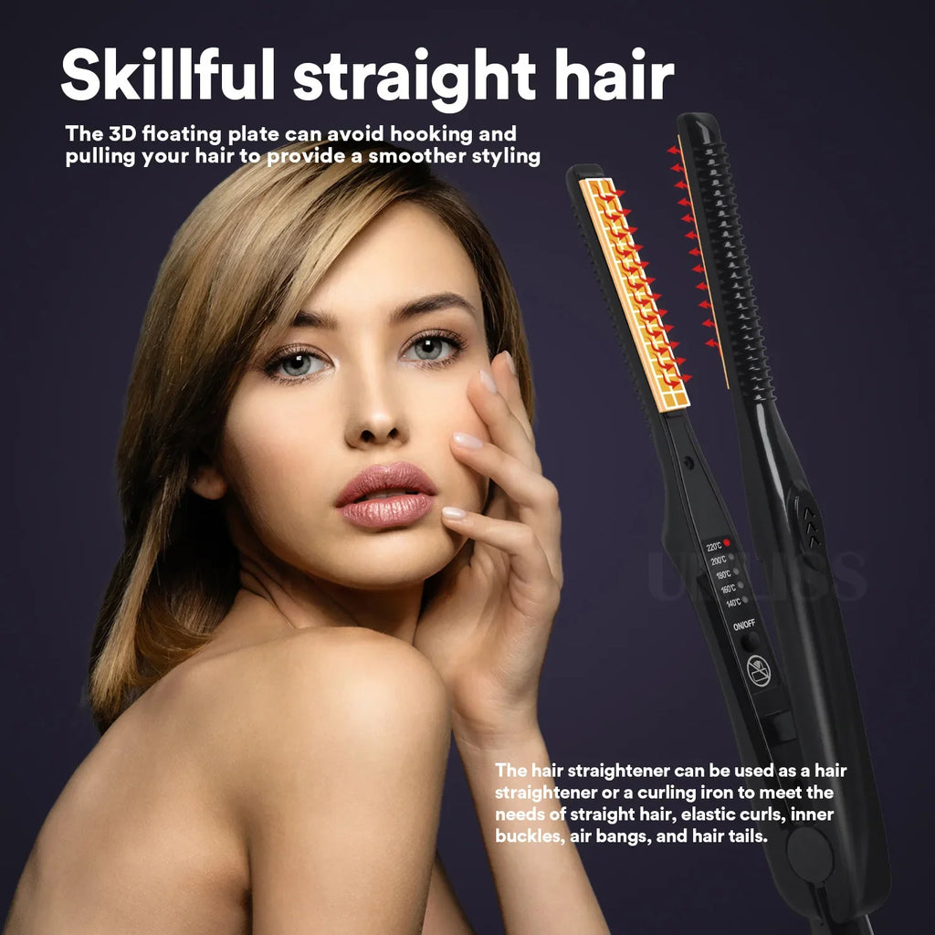 2-in-1 Professional Hair Straightener and Curling Iron Mini Ceramic Straightener with Adjustable Temperature Small Flat Iron