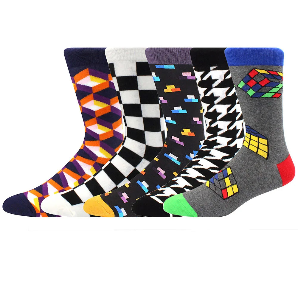 5 Pairs New High Quality Combed Cotton Men Socks Women Happy Fashion Novelty Skateboard Crew Casual Funny Socks for Men