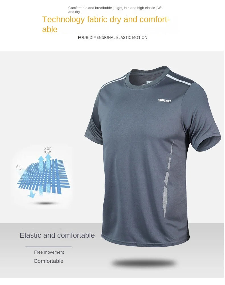 Sports suit men's summer fitness short sleeve men's fast drying clothes running loose casual Sportswear large