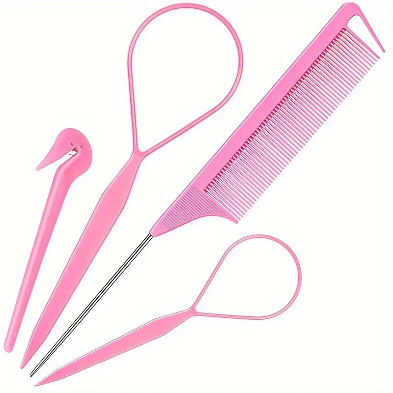 4/5pcs/Set Hair Loop Tool Set 2pcs French Braid Tool Loop 1pc Rat Tail Comb 1pc Elastic Hair Rubber Bands Remover Cutter