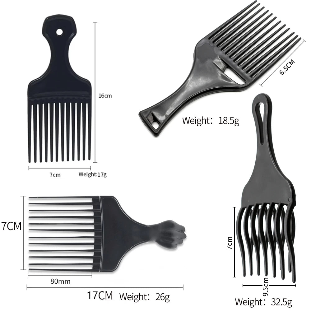 1PCS Black Insert Afro Hair Comb Plastic Wide Teeth Pick Hair Fork Comb Salon Professional African Styling Hairdressing Tool Men