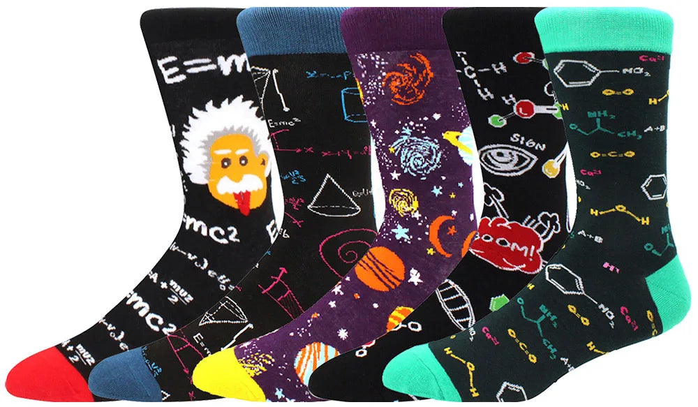 5 Pairs Men Middle Tube Socks Fun Casual Business Socks Colorful Halloween Animal Vintage Happy Woman Cotton Socks