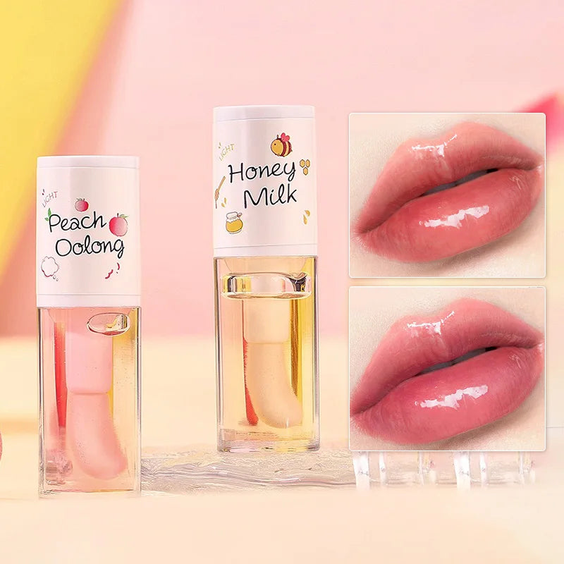 Peach Milk Honey Lip Oil Relieves Dry Moisturizing Lip Gloss Fades Lip Lines Water Light Lips Big Brush Head Cute