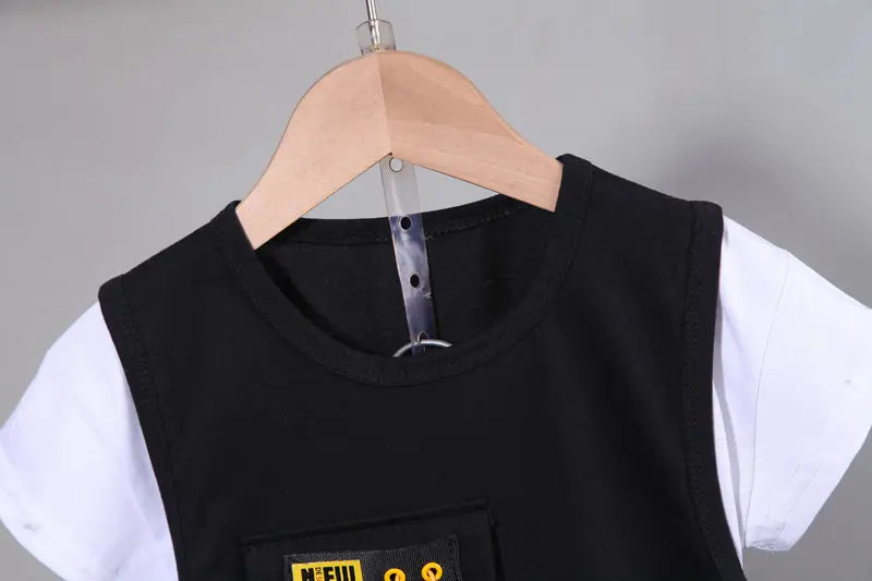 New Children Cotton Clothes Summer Kids Boys Patchwork T Shirts Shorts Pants 2Pcs/sets Infant Kids Toddler Tracksuits 0-5 Years