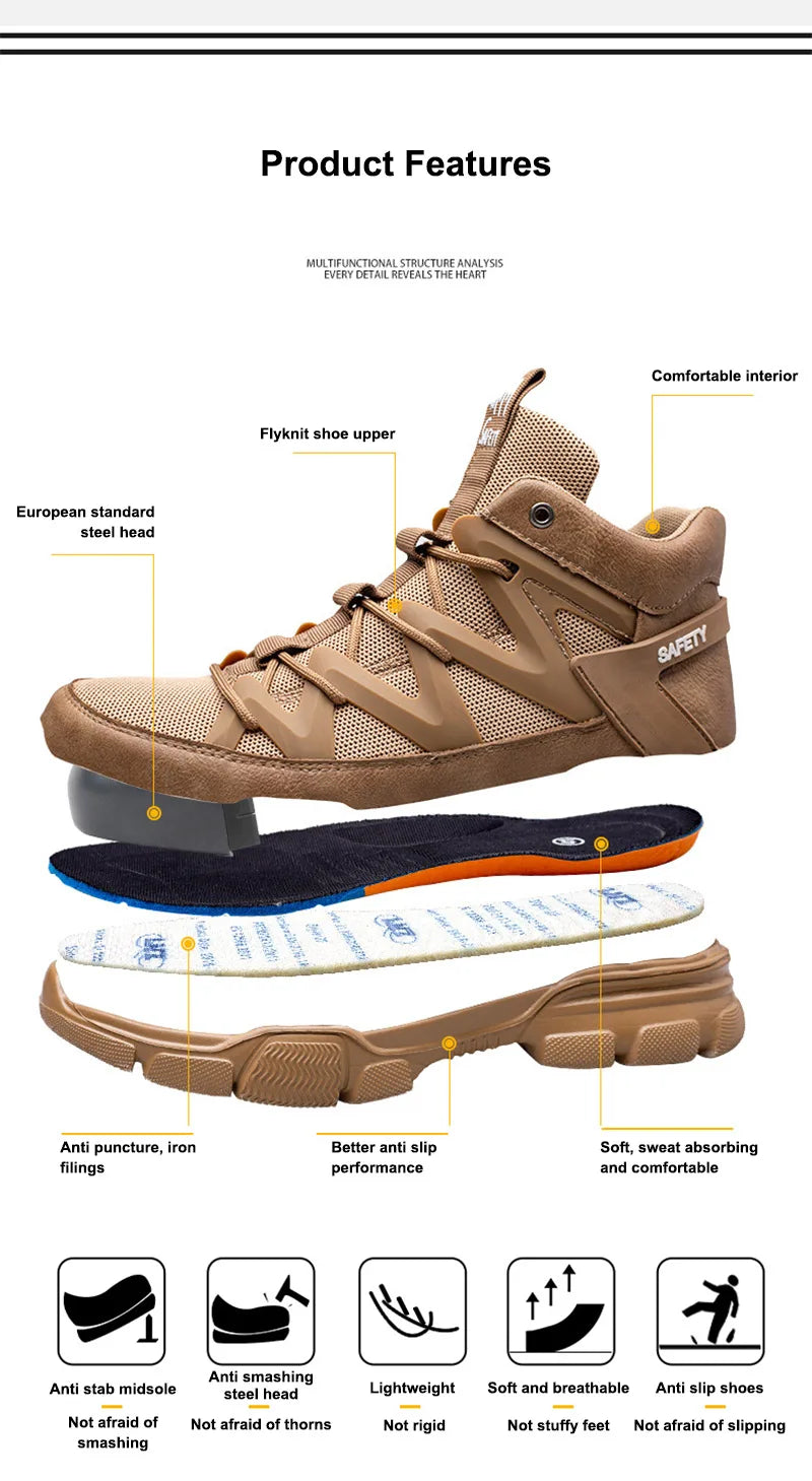 Safety Shoes Universal Breathable Outdoor Work Boots Steel Toe Anti-smash Puncture Proof Working Protective Sneakers for Men