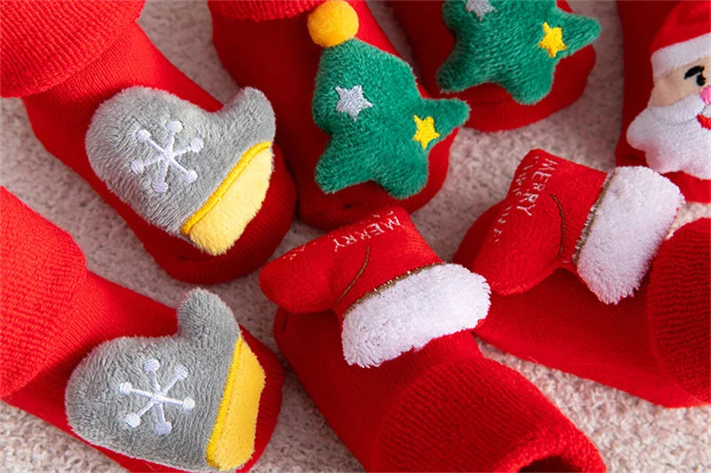 Baby Christmas Socks Newborns Cotton Winter Thickened Short Socks Kids Floor Socks Girls Boys Non-slip Print Toddler Clothing