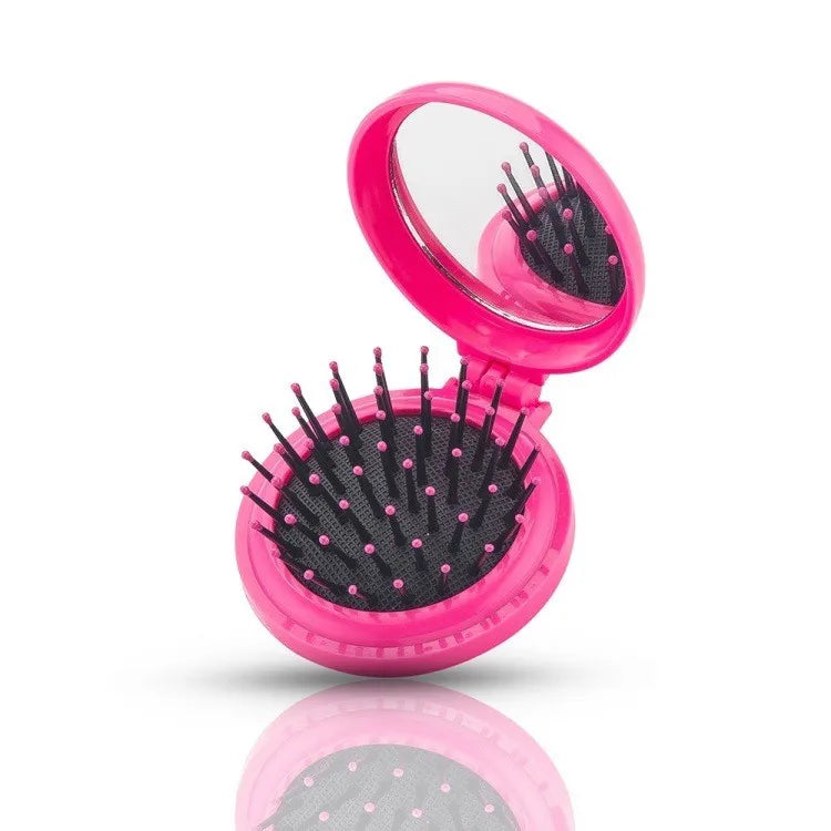 Portable Circular Pocket Comb with Mirror, Hair Styling, Folding Mirror Comb, Plastic Air Cushion Massage Comb, Flip Type Foldin