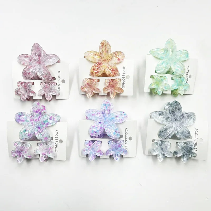 3Pcs/Set Sweet Flower Colroful Gradient Hair Claws Ponytail Cip Clamp Barrettes Hairpins For Women Girl Beach Hair Accessories