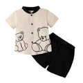 2PCS Child Boy Clothes Set Bear Print Button Style Short Sleeve Top+Shorts Fashiona Birthday Party Outfit For Kid Boy 1-6 Years