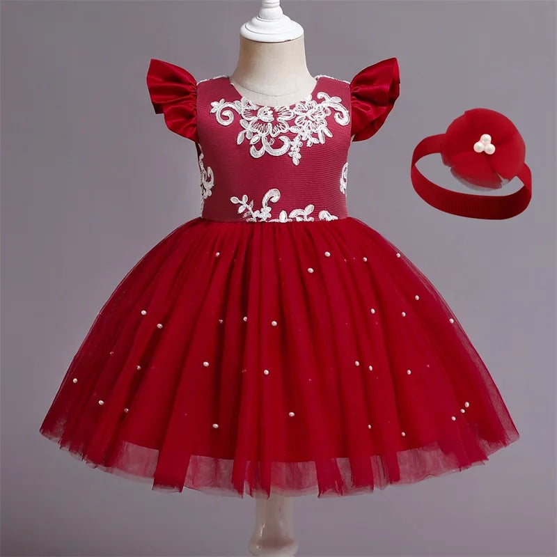 12M Baby Girl Princess Dress Infant One Year Birthday Outfits Toddler Girl Flower Bow Evening Party Tutu Gown Kids Gala Clothes
