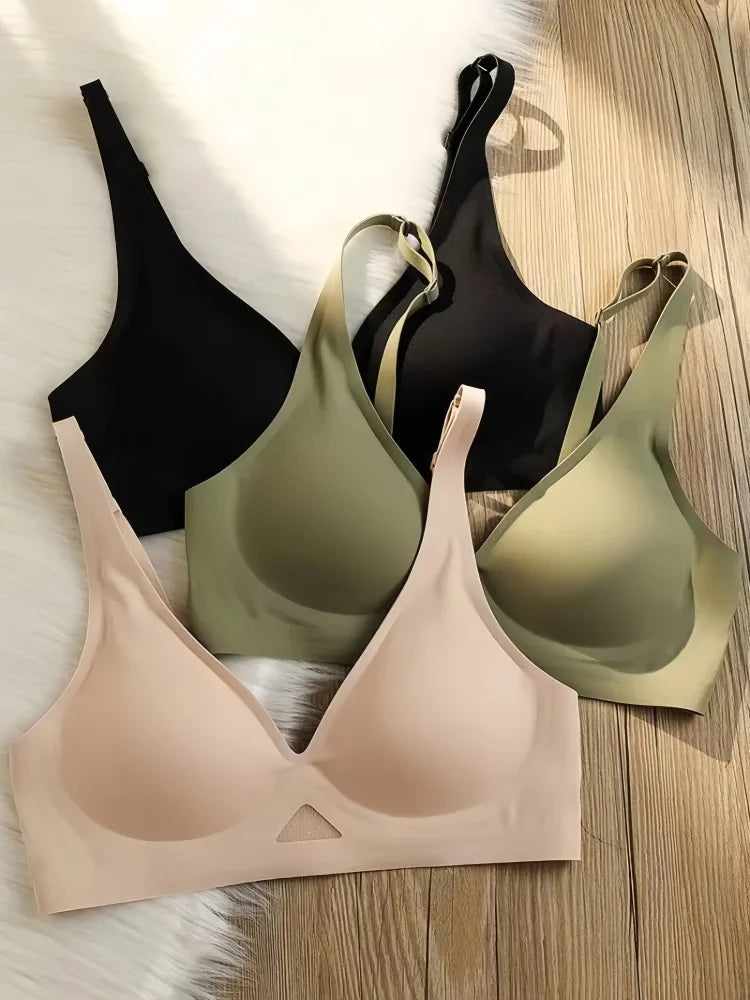 Push Up Bras For Women Non-wire Bra V-neck Glossy Underwear Female Breathable Bralette Invisible Padded Brasiere Sexy Lingerie