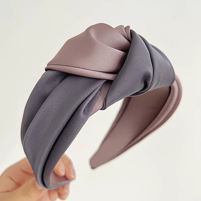 New Women Headband Wide Side Center Knotted Hair Accessories Temperament Satin Patchwork Color Hairband Girls Turban Headbands