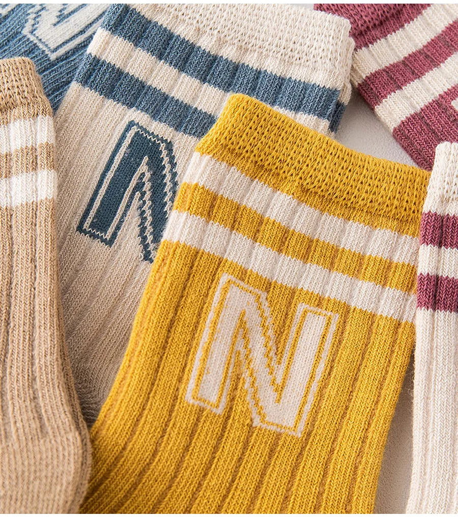 3 Pairs Baby Letter Socks Knit Soft Cotton Sock Kids Long Knee High Socks Infant Toddler Baby Boys Girls Cute Stripe Socks