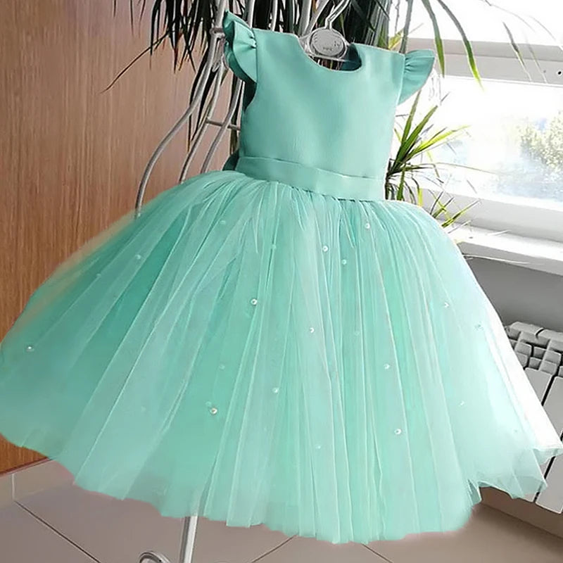 Toddler Girl Flower Birthday Tulle Dress Backless Bow Wedding Gown Kids Party Wear Princess Pink Outfit Baby Girls Bowknot Dress