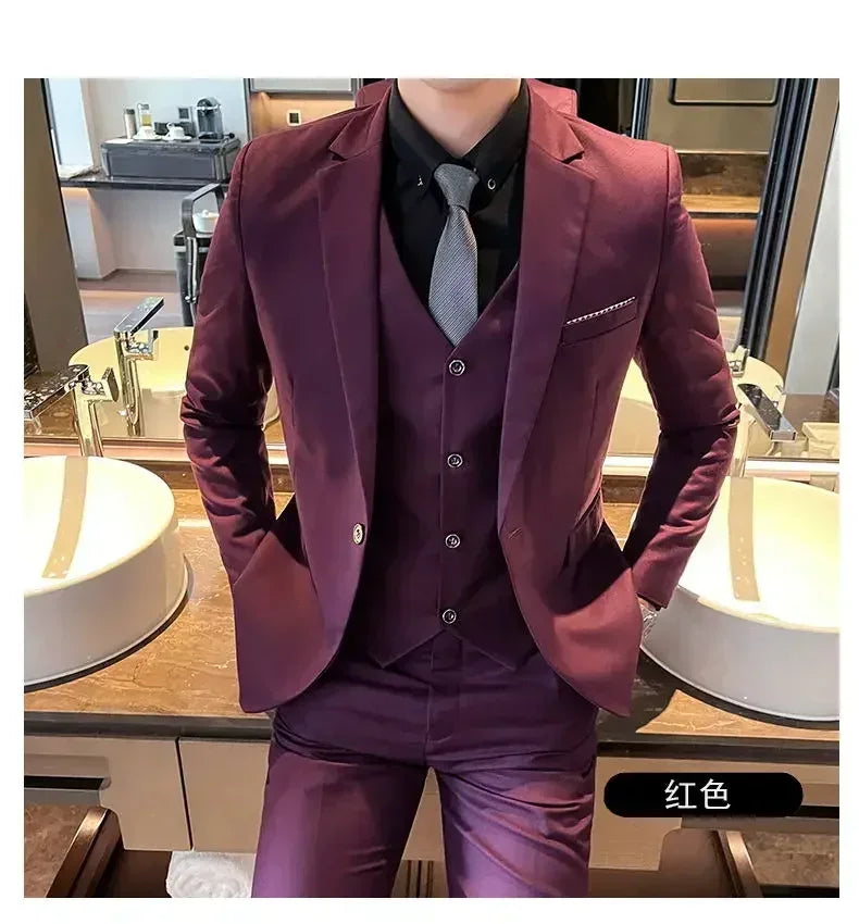 S-9XL New (Blazer+Vest+Pants) Men's Fashion Business Gentleman Professional Formal Dress Korean Version Banquet Dress Suit 6XL