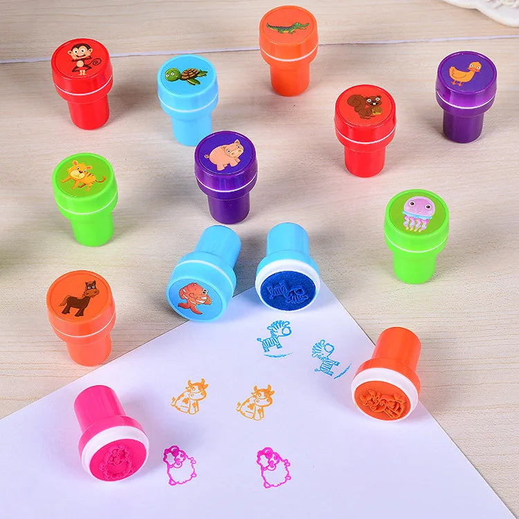 10pcs Assorted Stamps for Kids Self-ink Stamps Children Toy Stamps Smiley Face Seal Scrapbooking DIY Painting Photo Album Decor