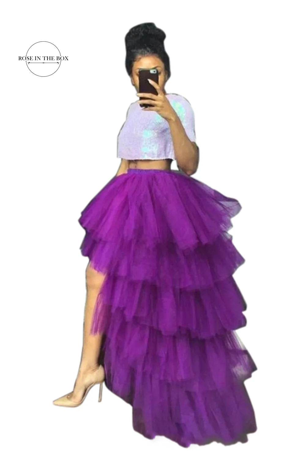 BABYONLINE Women Tiered Tulle High Low Skirts Elastic Waist Petticoat Puffy Long Tulle Skirt Female Maxi Skirt Free Size