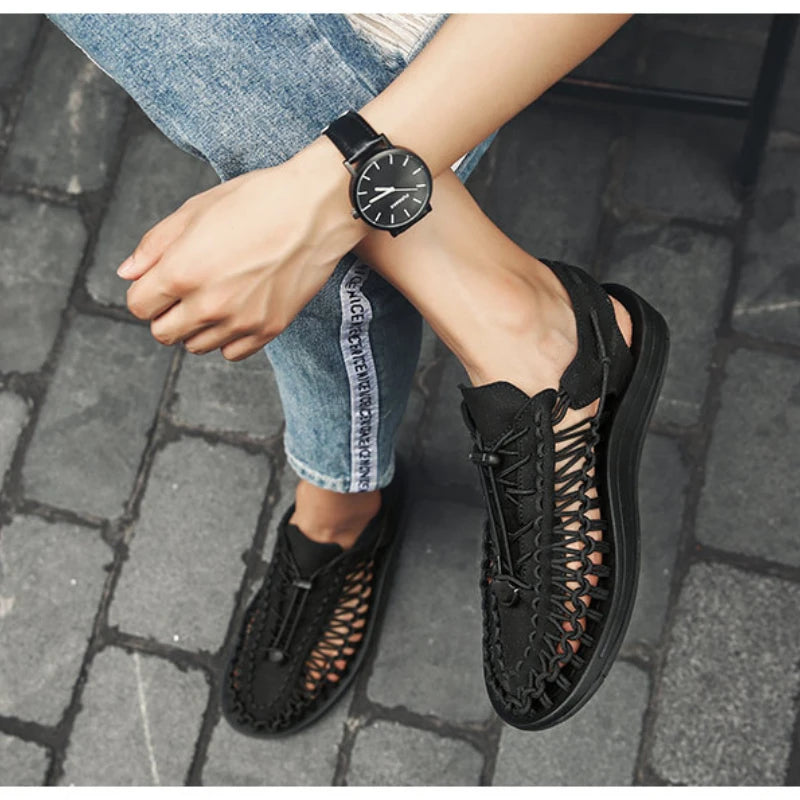 Summer Trend  Men Sandals Handmade Weaving Design Outdoor Beach Slippers Casual Flat Soft Bottom Couple Sandals Sandalias Hombre