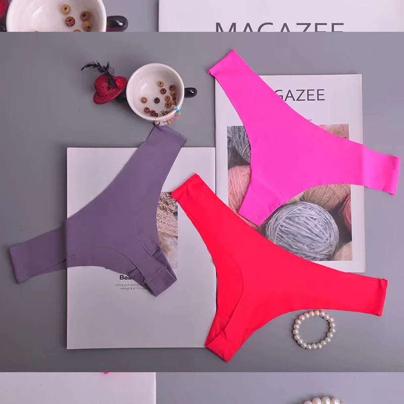 3PCS  Panties Women Ice Silk Underwear Low Waist V-Waist Briefs Cotton Crotch Breathable Quick-Drying Sports Underwear