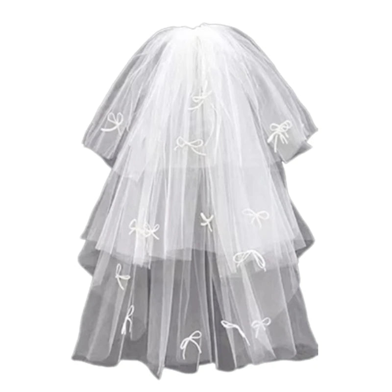 Bride Veil Studded Bowknot Beaded Head Covering Wedding Hair Covering White Wedding Veil Headscarf Short Veil DropShip