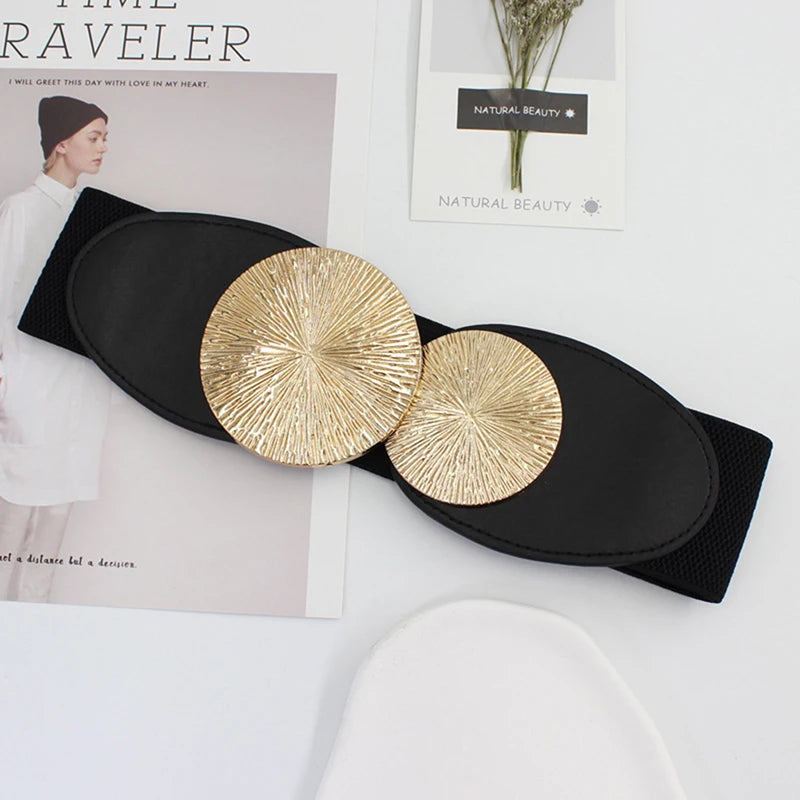 Wide Elastic Waist Belt Ladies Retro Fashion Stretchy Stylish PU Leather Waistband forClothing Accessories  Decoration