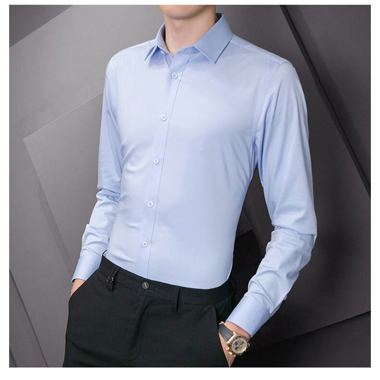 New Plus Size Men Solid Color Business Shirt Fashion Classic Basic Casual Slim White Long Sleeve Shirt Brand Clothes