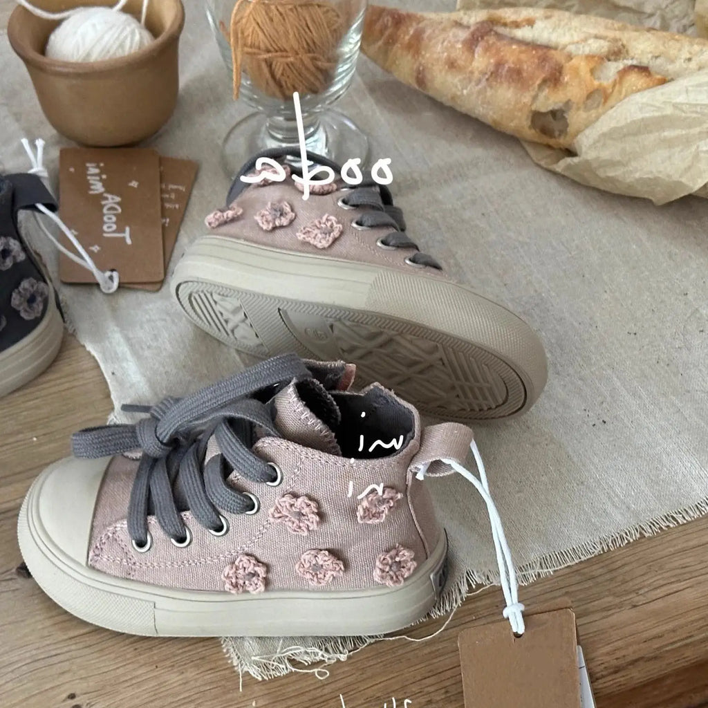 Children High Top Canvas Shoes Baby Soft Casual Shoes Boys Girls Fashion Anti-slip Side Zip Sneakers