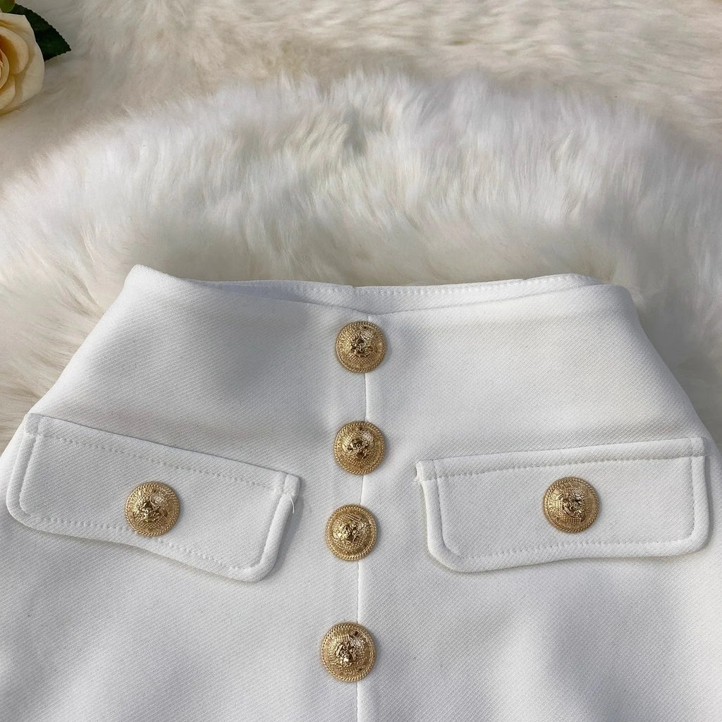 White Micro Flared Pants Spring Summer High Waist Metal Button Slim Fit Floor Length Trousers Elegant Commuting Suit Pants Women