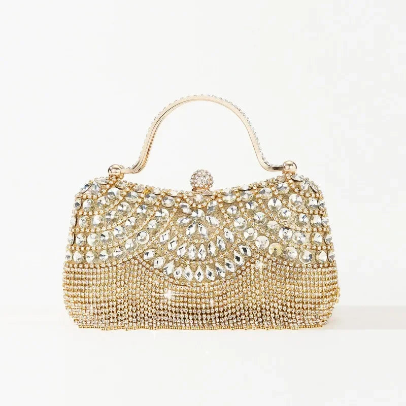 Gorgeous and Shiny Diamonds Rhinestones Tassels Handle Evening Bags for Party and Wedding Clutch Purse Designer Bags Handbags