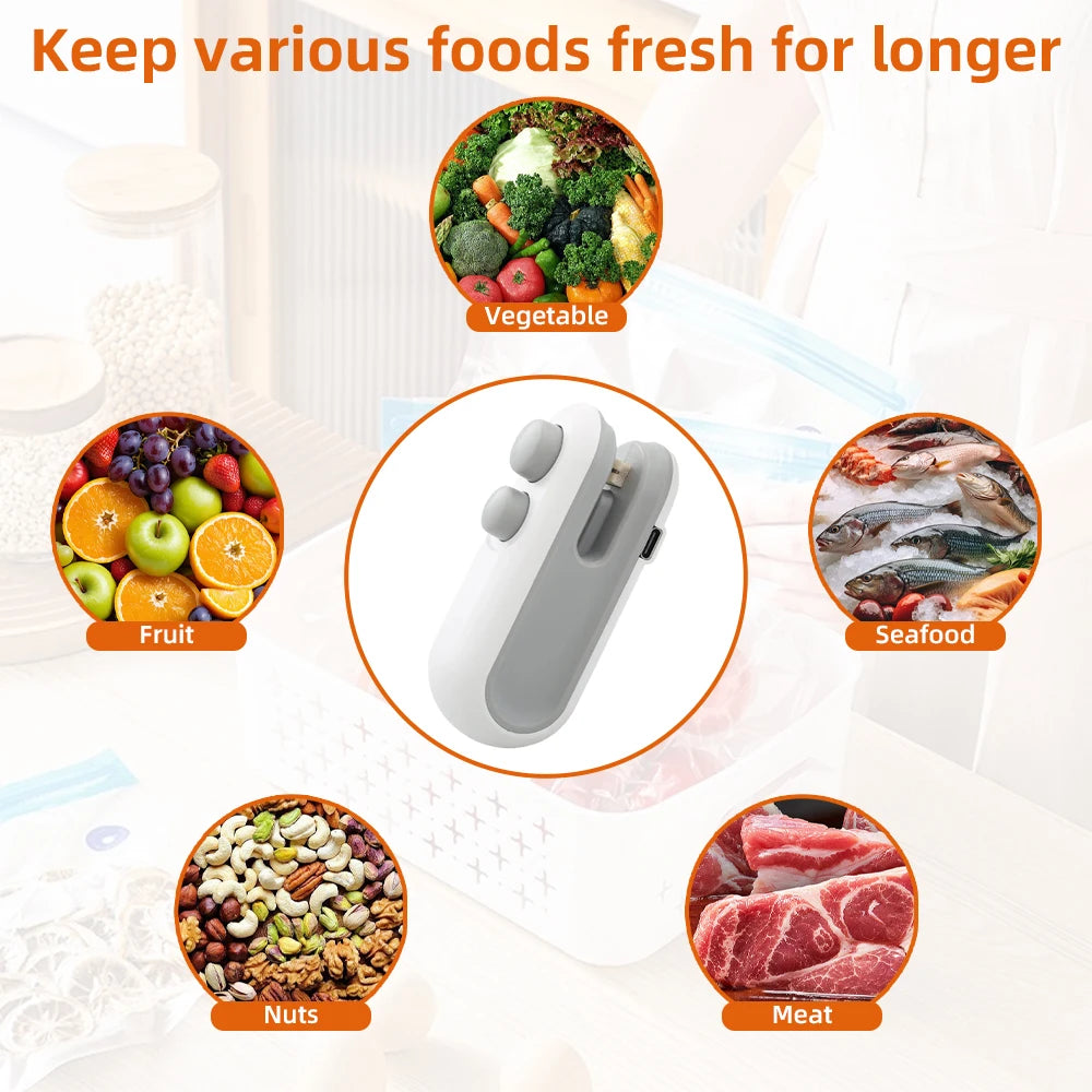 Mini Handheld Heat Bag Sealing Machine Plastic Food Package Sealer Clip-on Bag Sealer Portable Food Packaging Sealer