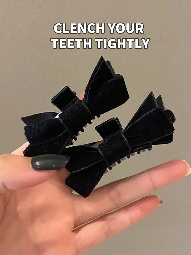 2pcs Black Bow Small Grab Clip Women's Autumn And Winter Vintage Velvet Bangle Clip Hair Clip Style Princess Hair Clip Headwear