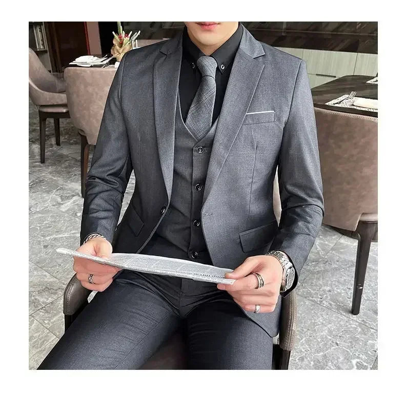 S-9XL New (Blazer+Vest+Pants) Men's Fashion Business Gentleman Professional Formal Dress Korean Version Banquet Dress Suit 6XL