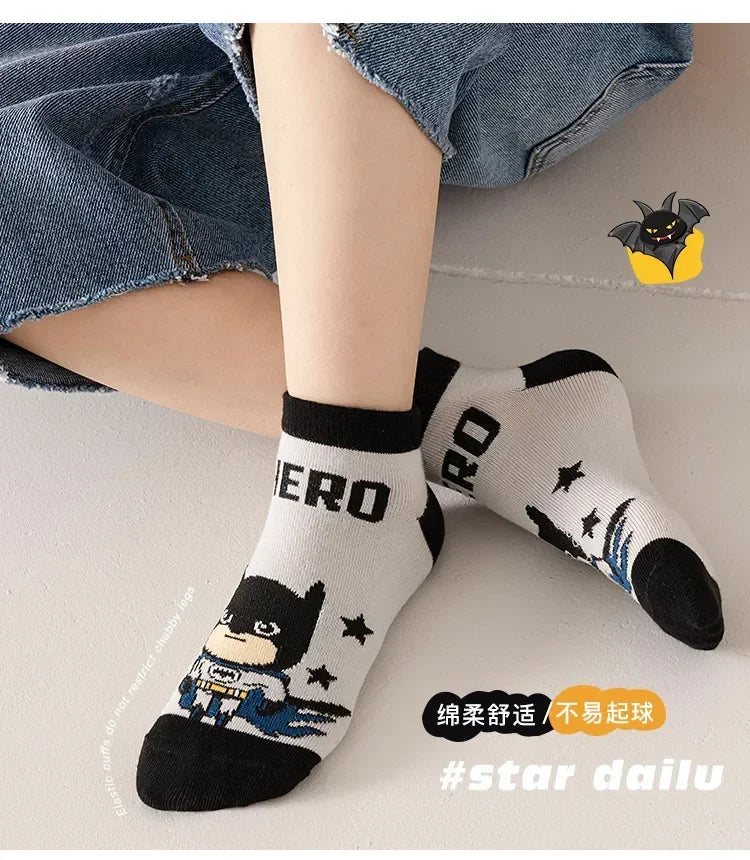 5 Pairs Spiderman Cotton Children's Socks iron Man Hulk Thor Anime kids Boys Short Socks Cartoon Baby Spring Summer Short Socks