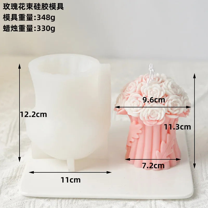 DIY Bowknot Rose Flower Candle Mold Cylinder Rose Floral Pillar Silicone Mold Wedding Decor Valentine's Day Gift Christmas decor