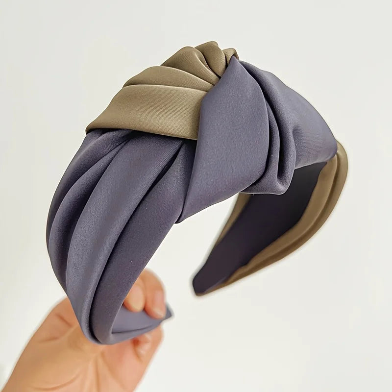New Women Headband Wide Side Center Knotted Hair Accessories Temperament Satin Patchwork Color Hairband Girls Turban Headbands