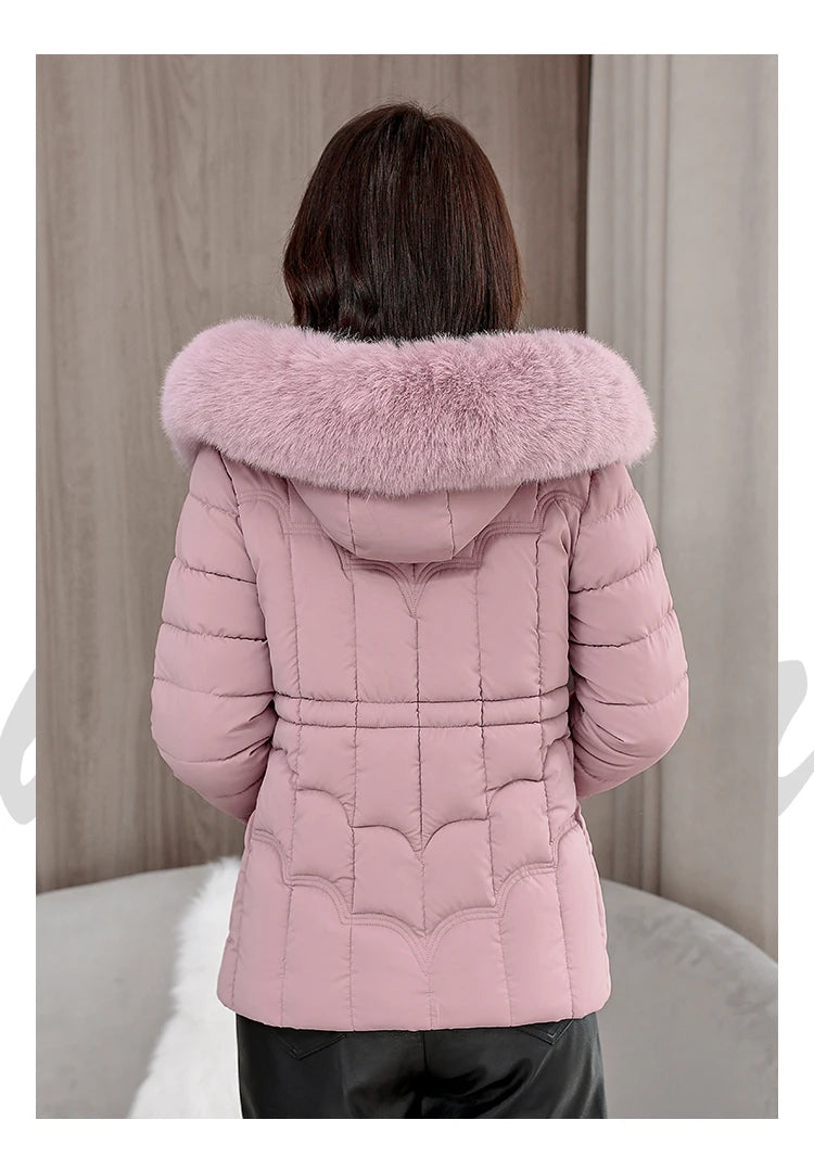 Winter 2025 New Down Jacket Women Parkas Fashion High-Quality Warm Cotton Padded Coat Ladies Short Overcoat Hooded Overwear Tops
