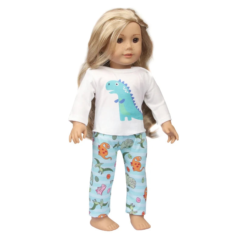 Doll Clothes Pajamas  For 43cm Baby New Born&American 18 Inch Girl Doll Unicorn Shark Cartoon Clothes Suit For Generation Doll