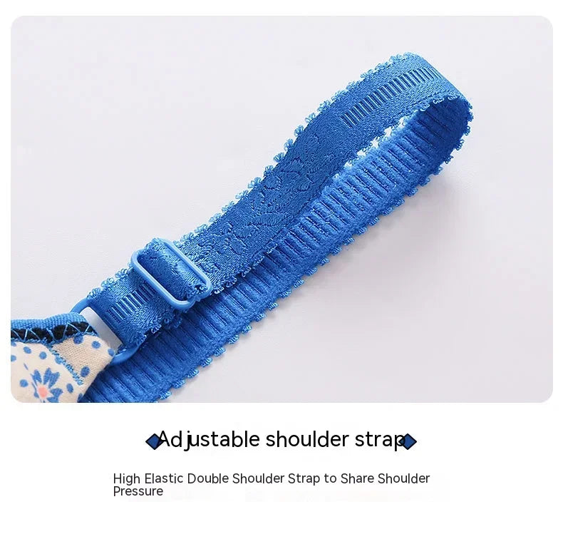 Ladies Mum Printed Bra Thin Section Mom Underwear Women Comfortable Bras Without Steel Ring Back Three Rows Of Buckle Brassiere