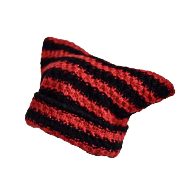 New Japanese Streetwear Harajuku Beanie Little Devil Striped Knitted Hat Women Girls Autumn Winter Cute Cat Ears Cap