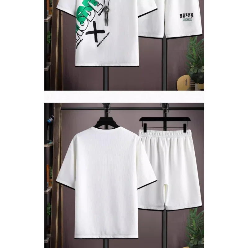 Summer Casual Short Sleeved Set Trendy Loose Five Inch T-shirt Plus Size Men's Outfit Complete Set with Matching