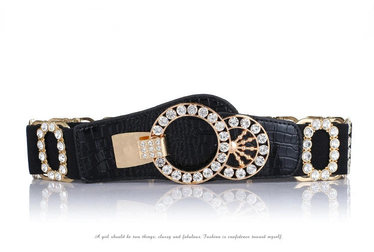 Women's waist belt, women's decorative belt fashionable elastic women's diamond inlay, elastic waistband, widened waist belt