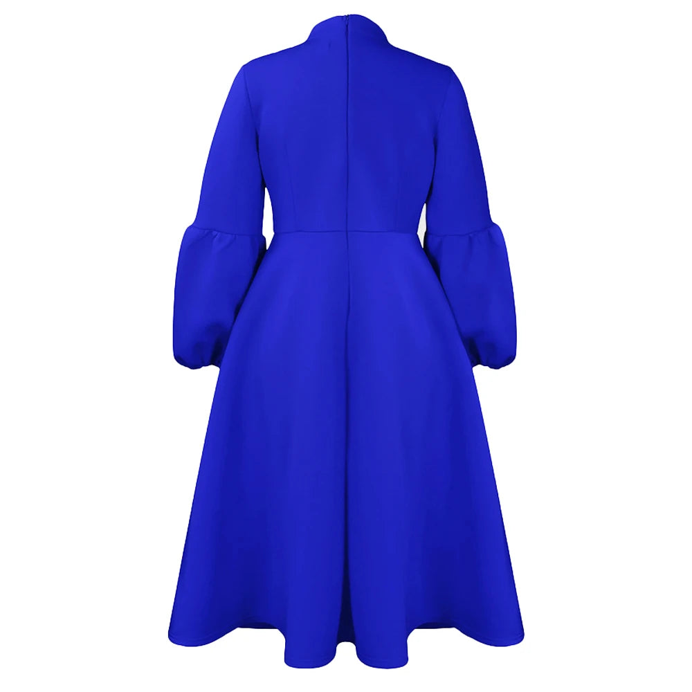 Elegant Dresses for Women Bow Collar Full Sleeve High Waisted A Line Mid Calf Luxury Female Birthday Party Dinner Vestidos Mujer