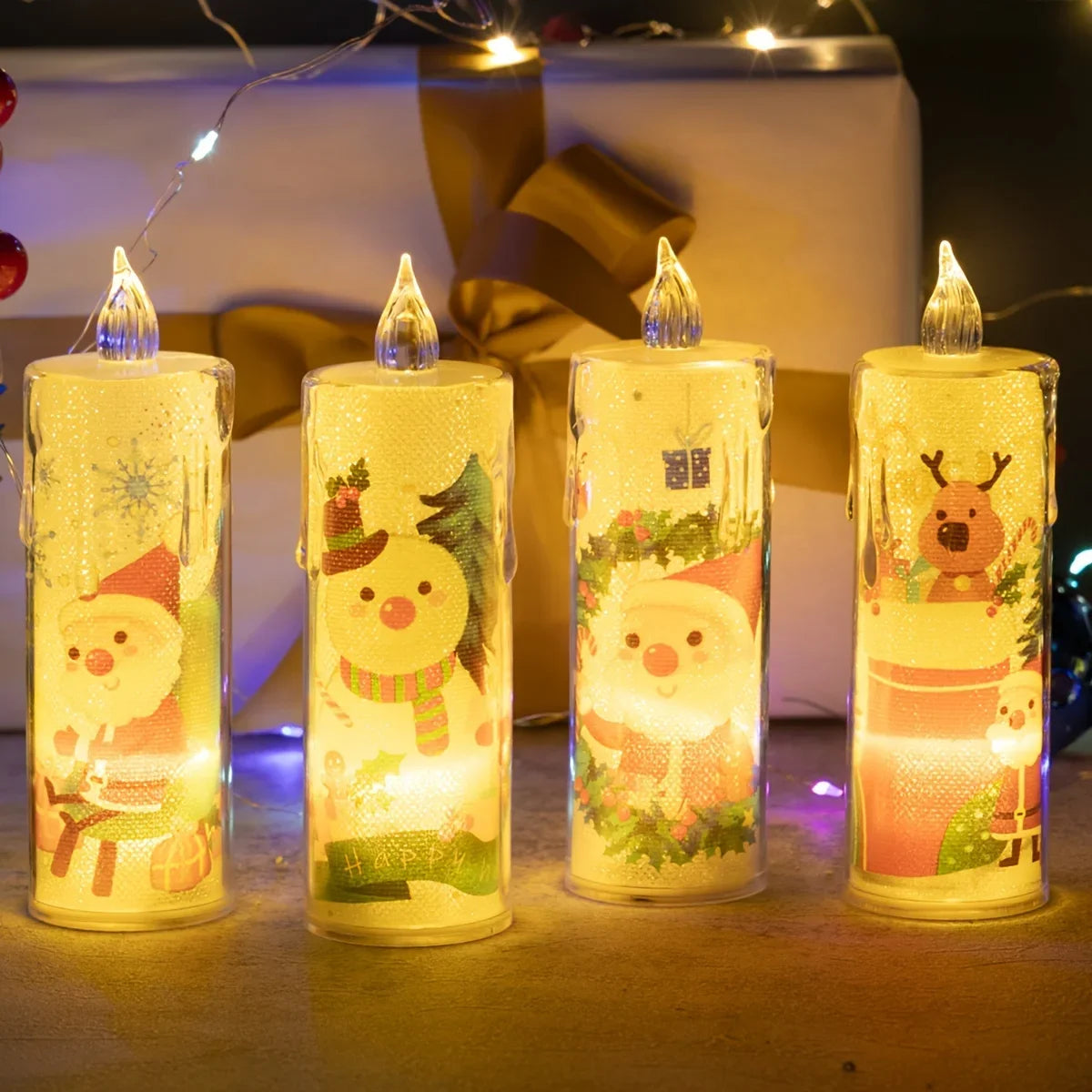 1-5PCS Flameless LED Christmas Electronic Candle Realistic Dripping Tears Santa Claus Snowman Ornaments Holiday Decorative