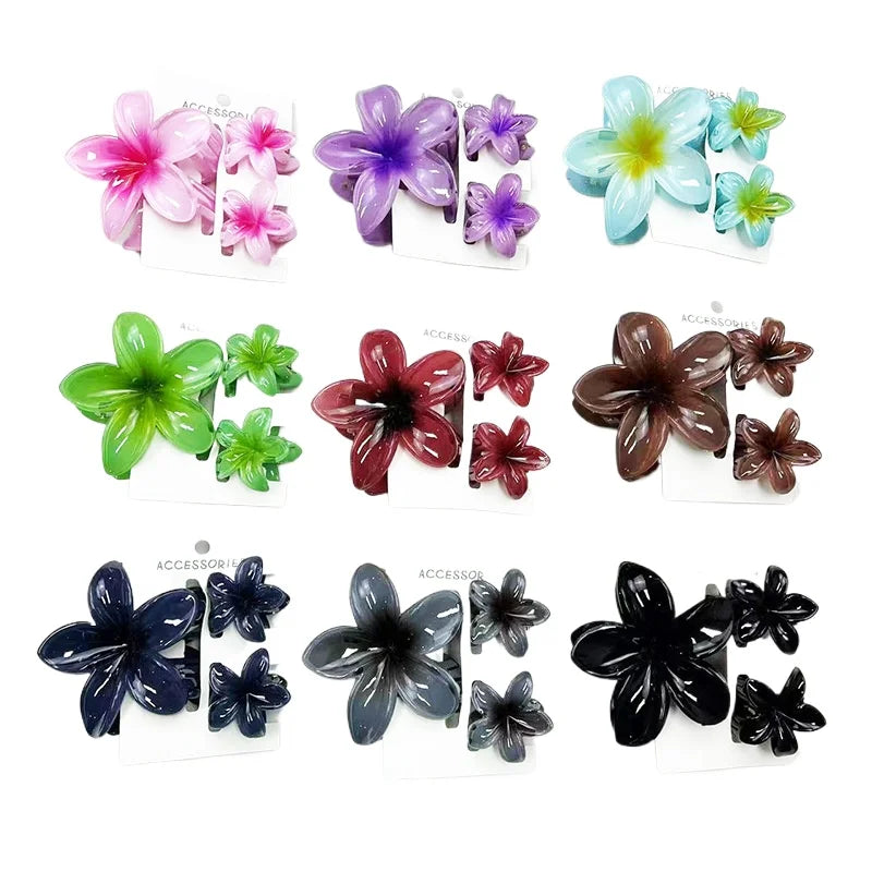 3Pcs/Set Sweet Flower Colroful Gradient Hair Claws Ponytail Cip Clamp Barrettes Hairpins For Women Girl Beach Hair Accessories