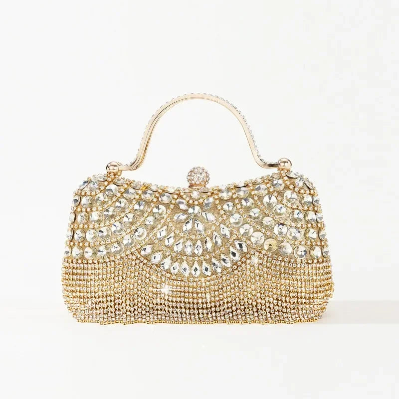 Gorgeous and Shiny Diamonds Rhinestones Tassels Handle Evening Bags for Party and Wedding Clutch Purse Designer Bags Handbags