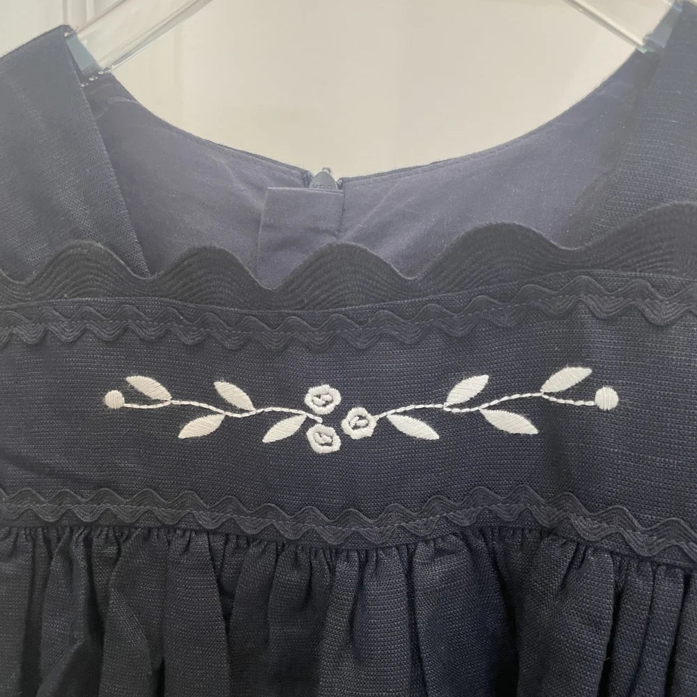 AS Great Quality Designer Shabbos Brother Sister Navy Cotton Linen Clothes with Embroidery Holiday Outfits